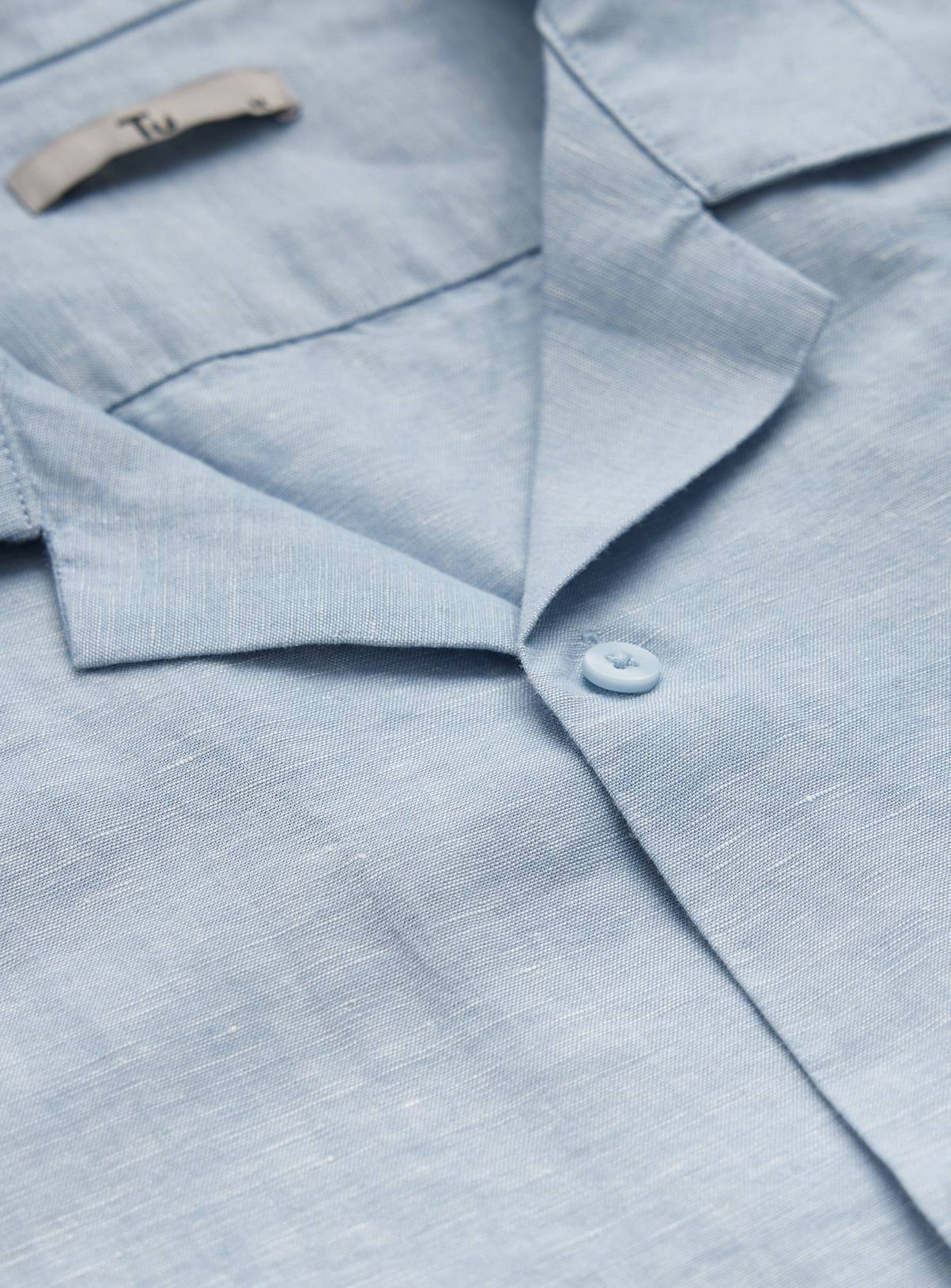 Light Blue Linen Blend Revere Shirt M - Image 4